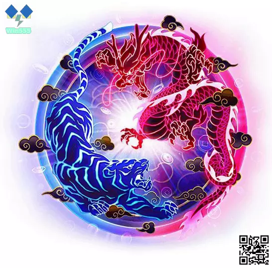 Dragon Tiger Luck na Win555 Brasil com tema de dragão e tigre